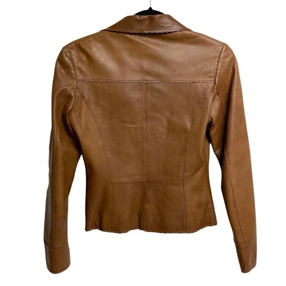 DANIER Leather Button Front Blazer Jacket Cognac Brown XXS - Picture 5 of 7